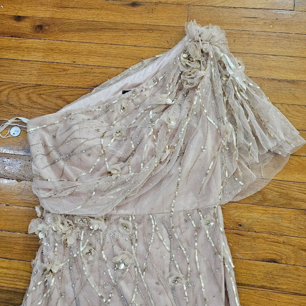 Pronovias Gold Tulle Sequin Mini Dress Size 14 - Picture 6 of 12